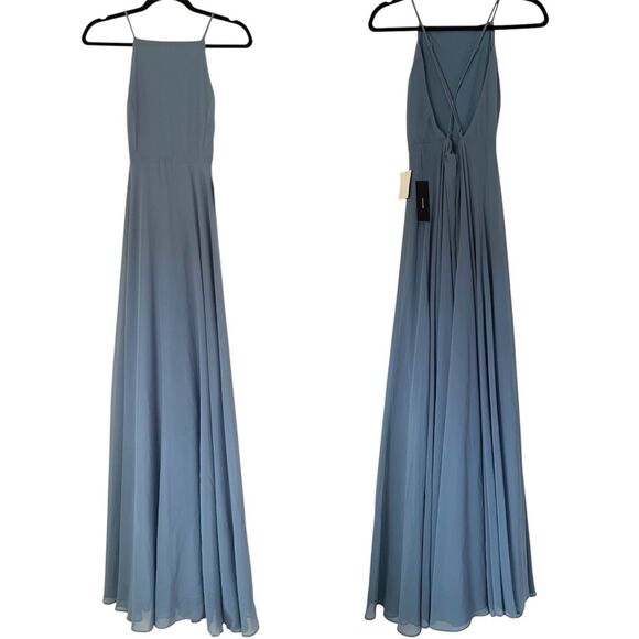 NWT Lulus Dress Mythical Kind of Love Maxi Blue Halter Wedding Guest Bridesmaid - Picture 3 of 12